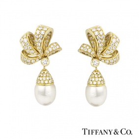 Tiffany & Co. Yellow Gold Diamond & Pearl Earrings